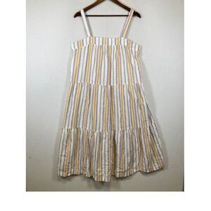 Boho Coastal Label of Love Womens XL Multicolor Striped Tiered Cotton Midi Dress